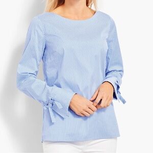 Talbots Light Blue‎ Striped Blouse with Tie Sleeves